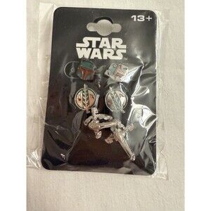 Star Wars Boba Fett Stud Earrings 3 Pairs Helmet Ship Insignia New